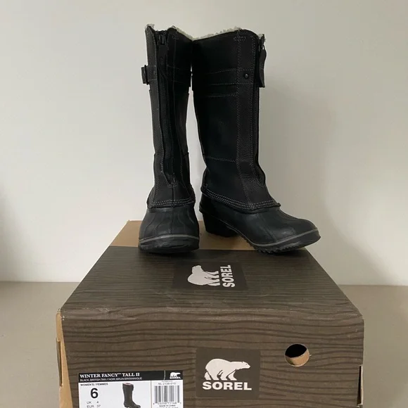 Sorel Winter Fancy Tall II Black Leather Boots - Picture 4 of 8